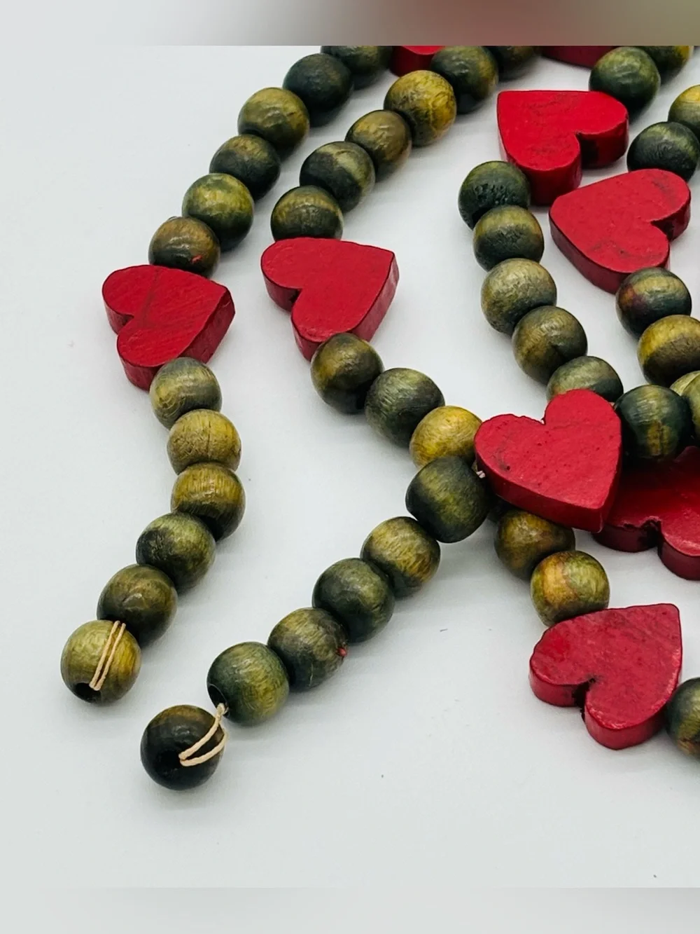 Vintage Wooden Heart Bead Garlands 3 Set 8 Ft Rustic Country Farmhouse Primitive